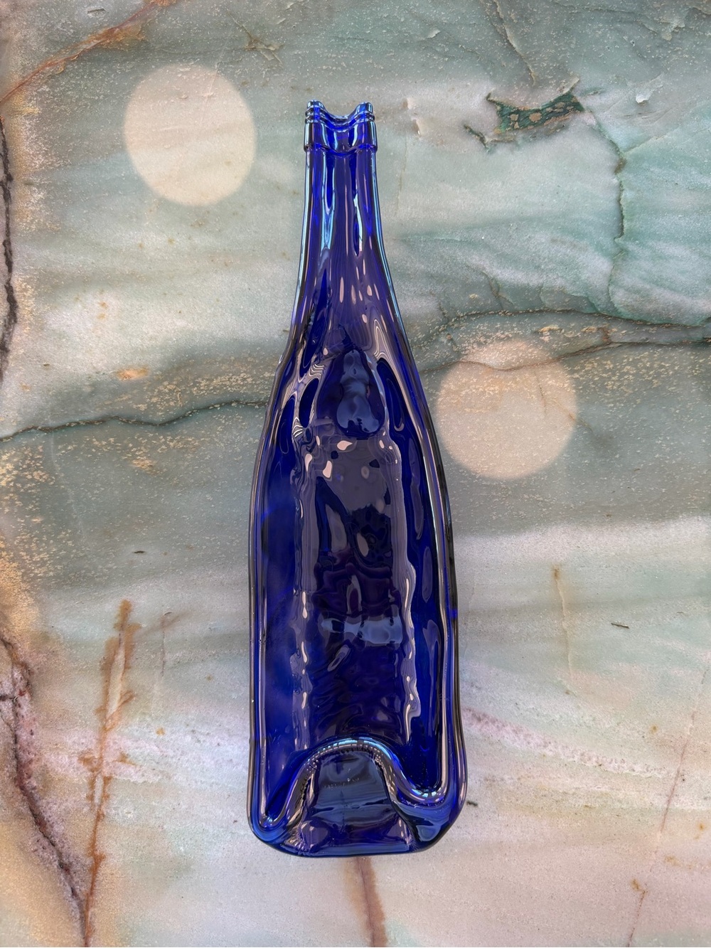 Vintage Cobalt Blue Slumped Bottle Serving Dish 13 in Tall x 3 in Wide
